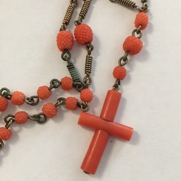 Antique undyed carved coral & silver French Rosary - Picture 2 of 5